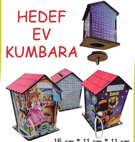 Resim Ahşap Kilitli Hedef Ev Kumbara 