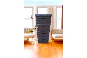 Resim Swencraft Lüks Raddan Örgü Komodin 4 Çekmeceli Büyük Boy Modern Tasarım Plastik Sebzelik 