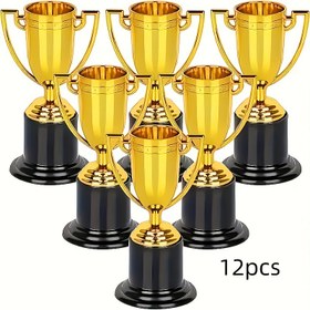 Resim 12'li Altın ve Mini Kupa Seti - Partiler, Etkinlikler ve Müsabakalar için Plastik Ödüller, Tatil ve Festival Dekorasyonu için İdeal, Parti Ödülleri Kupaları|Şık Kupa Tasarımı|Cadılar Bayramı, Noel Etkinliği ve Parti Malzemeleri için Dayanıklı Plastik Cadılar Bayramı&Noel 