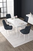 Resim Canisa Nex Serisi 80x132 Mdf Açılabilir Beyaz Masa Takımı Ve 6 Siyah Sandalye Gold Detay 