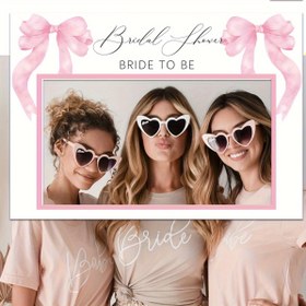 Resim Kızıl Pembe Kurdele Fotoğraf Stüdyosu Props Çerçevesi - Prenses Temalı Gelin Duşu ve Duş Dekoru ile "She'S Tying The Knot" İşareti, Kadınlar ve Kızlar için Hafif Kağıt Düğün Doğum Günü Parti Dekorasyonları, Parti Arka Planı | Eğlenceli Tasarım | Hafif Props, Gelin Duşu Dekorasyonları 