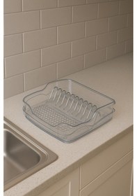 Resim Şeffaf Akrilik Tabaklık Bulaşıklık Düzenleyici 2 Parça 37x38x7 Cm Şeffaf 