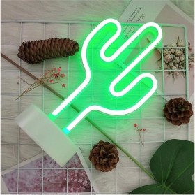 Resim Neon Işıklı Kaktüs Masa Gece Lambası Usb+Pil Ev-Ofis Oyuncu Odası Çocuk-Beşik Odası Neon LED Kaktüs 