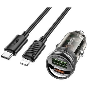 Resim Hoco Z53a Vision Pd30w Type-c + Usb Qc3.0 Girişli Araç Çakmaklık Hızlı Şarj Aleti + Type-c To Apple Uyumlu iPhone- 5775 