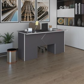 Resim Kenzlife ofis masası kuma kengo gri 75*170*80 raflı dolap çiftli eşkenar bilgisayar çalışma masası 