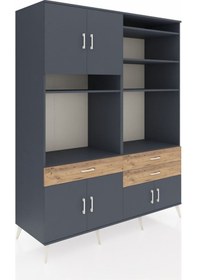 Resim Kronos Gardrop 10 Raflı 3 Çekmeceli 8 Kapaklı 176x59x221 Antrasit-antrasit/çam Beyaz 