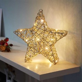 Resim Yapay Noel Dekoru 345 cm Büyük LED Işıklı Altın Yıldızlı Noel Dekorasyonu Yılbaşı Süsü Yılbaşı Hediyeleri 