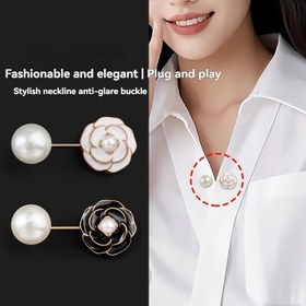 Resim 1 adet/2 adet Kameriya Çiçeği Güvenlik Pimi Gömlek Pimi Kaymaz Üst Fixer Zarif Kadın Aksesuarı 