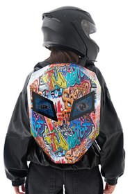 Resim Zampago Sert Kasa USB Şarj Girişli LED Göz Maskeli Grafiti Motosiklet Sırt Çantası 