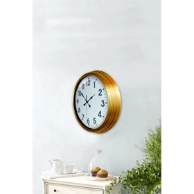 Resim Bahat Altın Varaklı Salon Ofis Duvar Saati Alüminyum Çerçeve 40 cm 