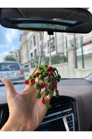 Resim brynzaconcept Amigurumi Kırmızı Sukulent El Emeği Araba Süsü, Araba Hediyesi, Araba Ayna Süsü 