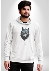 Resim Mavi Kurt Robot Kadın Erkek Beyaz Kapüşonlu Sweatshirt Hoodie Beyaz 