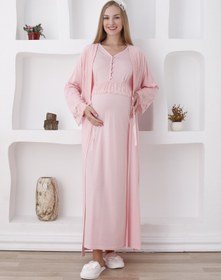 Resim Uzun Kollu Gecelik Ve Sabahlıklı 2’li Hamile/lohusa Takımı - 2285 - Pembe / M / Terlik ve Taç Seti İstemiyorum 