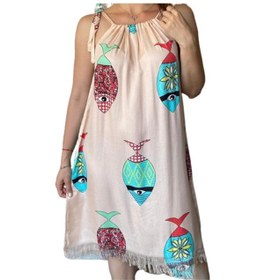 Resim Somon Balık Desenli Askılı Peştemal Elbise 