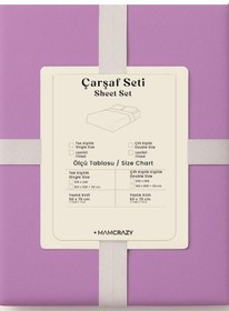 Resim Tek/çift Kişilik %100 Pamuk Ranforce Lastikli Çarşaf Takımı Lila Beyaz 
