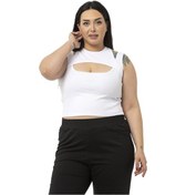 Resim Büyük Beden Göğüs Dekolteli Fitilli Kaşkorse Beyaz Body-beyaz Beyaz 