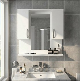 Resim Dekorister Tiger Aynalı Banyo Etajer Beyaz 