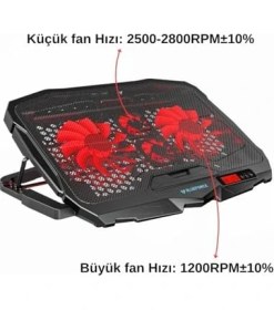 Resim Mabeyn Speeder Sx-15 4 Adet Fanlı 9"-17" Inç Ledli LCD Kontrol Panelli Standlı Notebook Laptop Soğutucu 