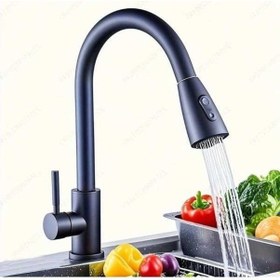 Resim Trendooze Sunshine022 Siyah Çekmeli Modern Musluk Paslanmaz Çelik 360 Derece Döner Parmak İzi Tutmaz 