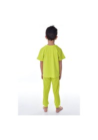 Resim Bunny Hopp %100 Pamuk Süprem Penye Kumaş Düğmeli Sade Düz Renk Terletmeyen Erkek Çocuk Pijama Takımı Fıstık Yeşili 