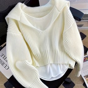 Resim Kadınlar İçin Şık Kazak - Zarif Uzun Kollu Kazak, Sonbahar/Kış Ofis ve Parti Giyim, Yumuşak ve Görünmez Casual Kazak, Sevimli Düğmeli Uzun Kollu Kazak 