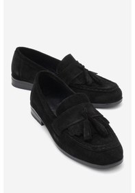 Resim Lupen Siyah Süet Püsküllü Hakiki Deri Kadın Loafer Ayakkabı Siyah 