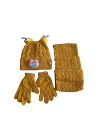 Resim Kitti 4-8 Yaş Kız Çocuk Atkı Bere Eldiven İçi Polarlı 3'lü Takım 24170-04 Hardal 