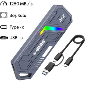 Resim RaXius DK03 USB-A/Type-C Kablolu RGB 22x80 M.2 NVMe Taşınabilir Harici SSD (Boş Kutu) - 1 TB SSD 