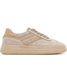 Resim Derimod Kadın Bej Bağcıklı Süet Deri Sneaker, Kışlık Spor Ayakkabı 25AFD511010 