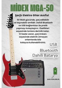 Resim Maxword De-150rd-50amp Maple Klavye Hh Yüksek Kaliteli 50w Amfili Elektro Gitar Seti 