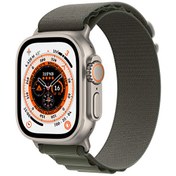 Resim Watch Ultra GPS + Cellular 49 mm Titanyum Kasa ve Yeşil Alpine Loop - Small - MNHJ3TU/A Apple