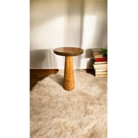 Resim Wood Wooden Ahşap Konik Model Tekli Mantar Yan Sehpa Modern Tik Ağacı Renk Fiskos 