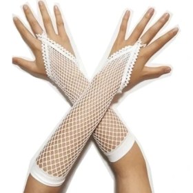 Resim Gültekin Beyaz Renk Parmak Arası File Örgü Eldiven 26 cm 