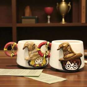 Resim Bonita Bon Luxe Harry Potter ve Hermione 3D Kabartmalı Charm Hediyeli El Yapımı 2 'li Seramik Kupa Mug 