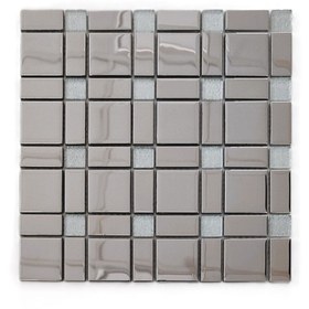 Resim MozaiKristaL Mutfak Tezgah Arası 23x48x48x4 Mm Krom Mix. Kristal Cam Seramik ( 1 Koli = 1 M2 Fiyatıdır ) 