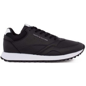 Resim Tommy Hilfiger Erkek Deri Topukta Kontrast Logolu Nefes Alabilen Dış Yüzey Siyah Sneaker FM0FM05512-0GX 