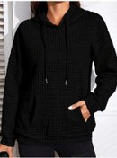 Resim Kadın Uzun Kollu Kapşonlu Bağcıklı Cepli Capitone Sweatshirt Siyah 