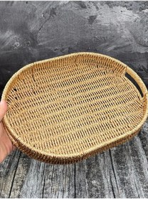 Resim Orta Boy Oval Hasır Tepsi Servis Sunum Tepsisi Organizer Düzenley 