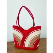 Resim Ezo Beach, Handmade Kırmızı El Çantası, El Yapımı Plaj Çantası, Kadın Hasır Tasarım Kol ve Günlük Çanta 