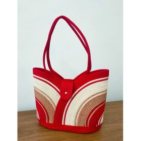 Resim Ezo Beach, Handmade Kırmızı El Çantası, El Yapımı Plaj Çantası, Kadın Hasır Tasarım Kol ve Günlük Çanta 