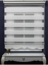 Resim I Geniş Pliseli Zebra Stor Perde Etek Dilimli (Alüminyum Kasa Metal Ayak) matbeyaz, Beyaz, 65 x 200 