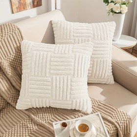 Resim 2 adet, Boho Ev Dekoratif Atma Yastık Kılıfı, 45.72cm*45.72cm Yumuşak Peluş Çizgili Kanepe Yastık Kılıfları, Çiftlik Yastık Kılıfları, Rahat Modern Ev Dekorasyonu Yastık Kılıfları Koltuk Yatak Odası Dekorasyonu, Yastık İçi Olmadan 