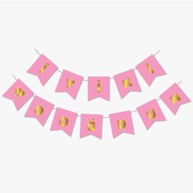 Resim Gold Metalik Baskılı Iyiki Doğdun Banner Pembe 