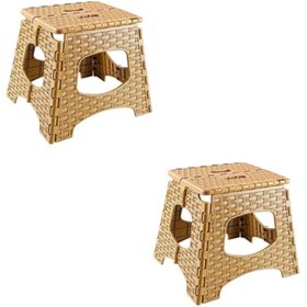 Resim Mashotrend 2 Adet Kaliteli Katlanır Tabure - Rattan Katlanır Tabure 27 X 23 X 27 