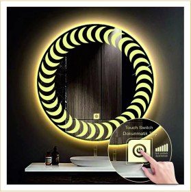 Resim Dnr-Mirror60 Cm Günışığı Ledli Tasarım Kumlamalı Dokunmatik Tuşlu Banyo Aynası Makyaj Aynası Işıklı Ayna 