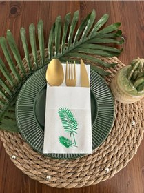 Resim Yeşil Beyaz Cepli Palmiye Peçete 12 Adet 40x40 