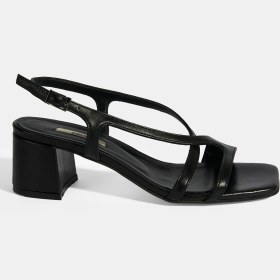 Resim Desa Siyah Kadın Toka Aksesuarlı Slingback Deri Topuklu Sandalet 