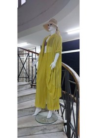 Resim Itayan Ipek Detaylı Oversize Kaftan- Pantolon Takım Hardal 