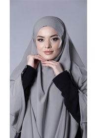 Resim Hürrem Bone Gri Pratik Hazır Geçmeli Tesettür Eşarp Medine İpeği Bağcıklı Sufle Hijab 2301 15 
