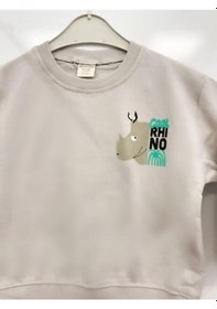 Resim Zekids Erkek Çocuk Cool Rhino Baskılı Pamuklu Sweatshirt-14202 Taş 